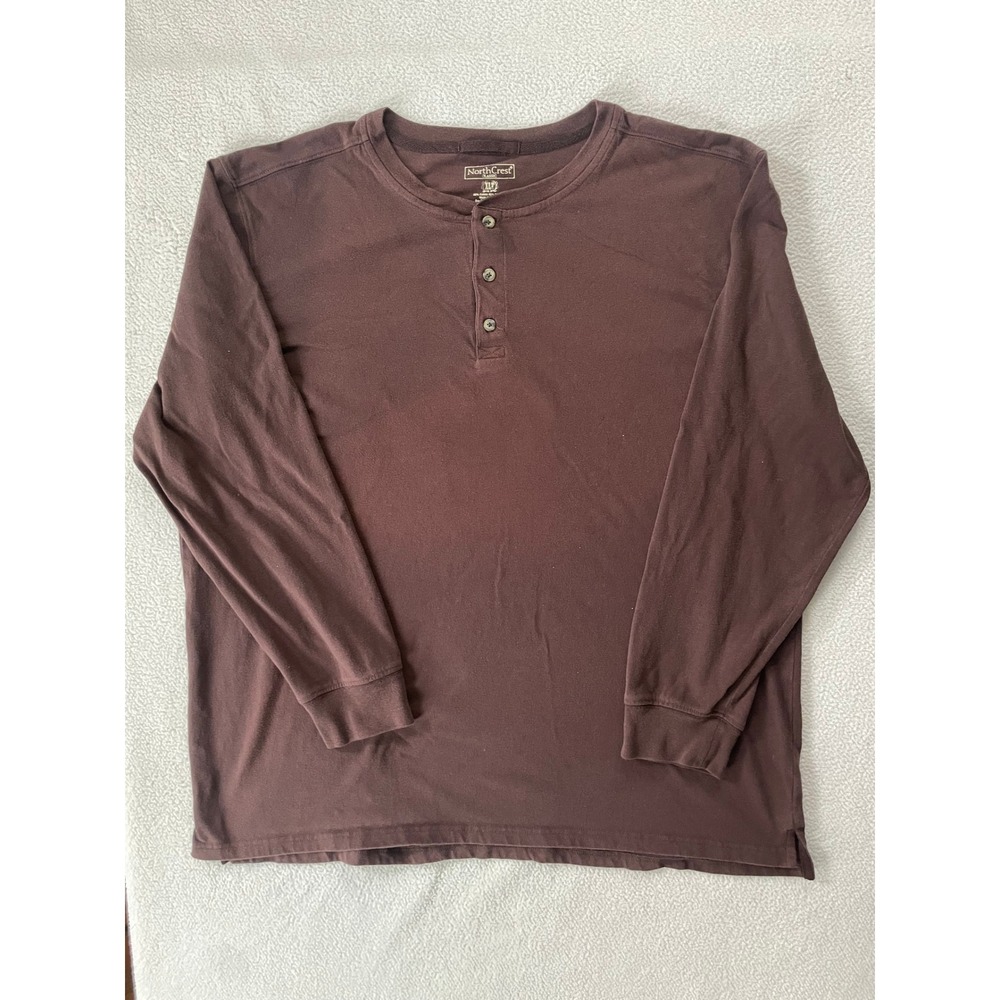 NorthCrest Mens XLT Henley Shirt Brown Long Sleeve Cotton Blend Classic